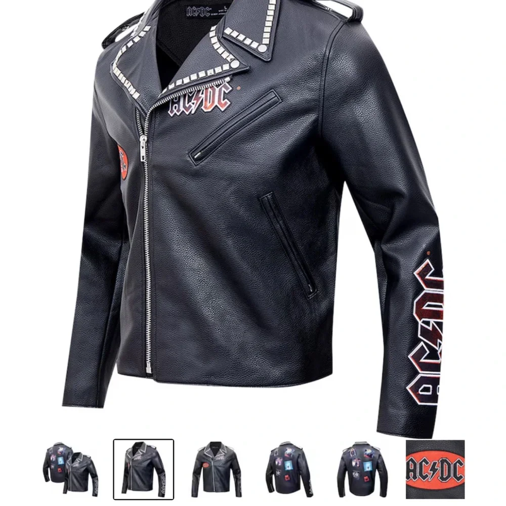 AC/DC Black Leather Jacket for Men - Picture 4 of 7